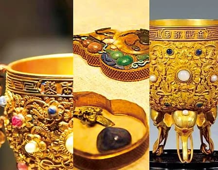 Gold vessels and jade in the Treasure Gallery