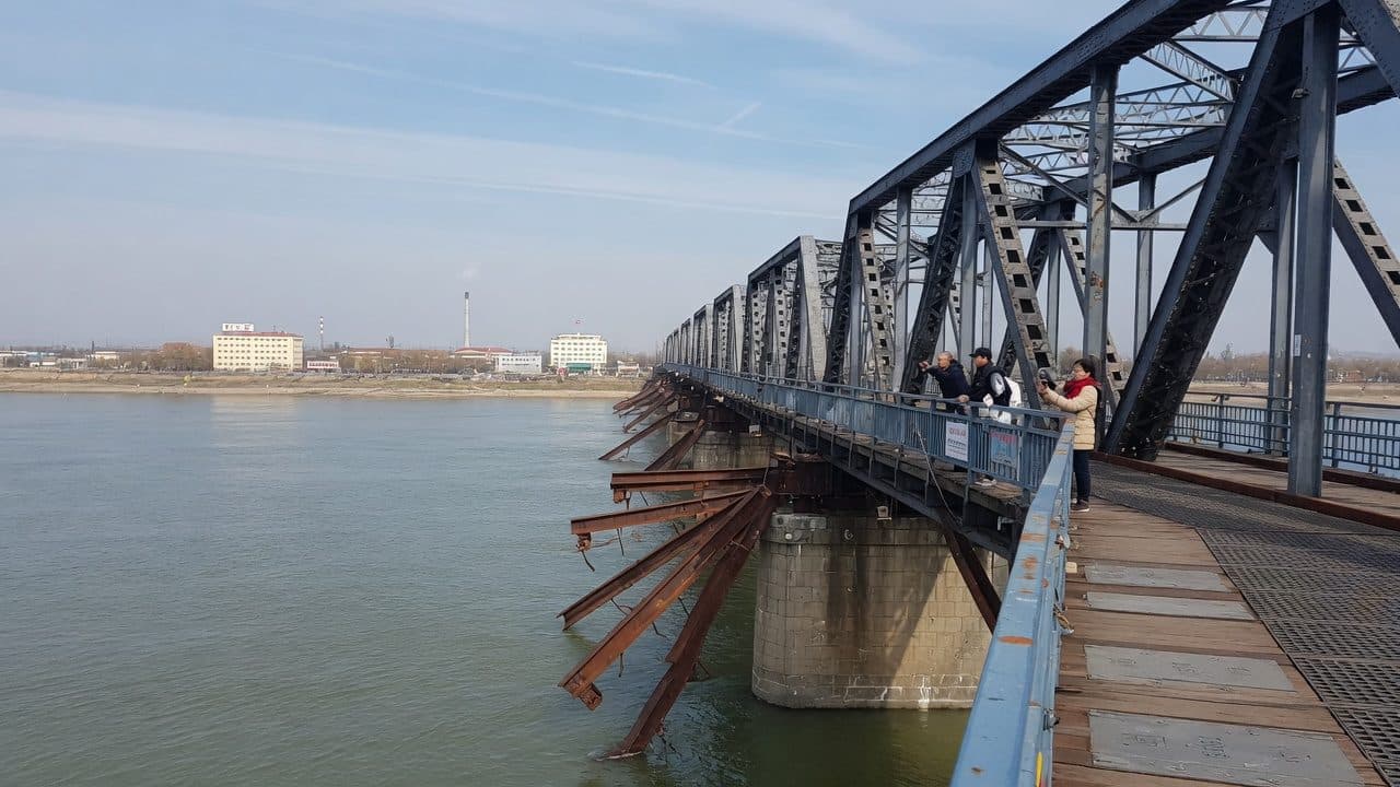 The severed span of the Yalu River broken bridge at Dandong