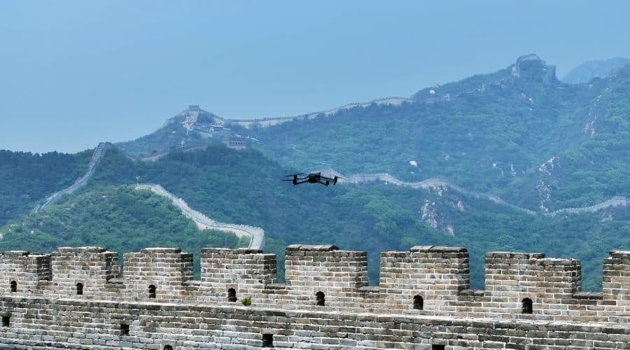 Filming drone above the Great Wall
