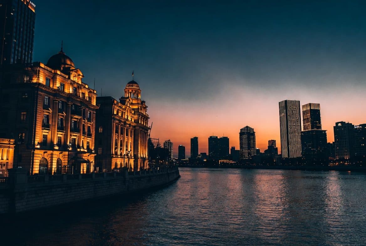 The Shanghai Bund waterfront at dusk